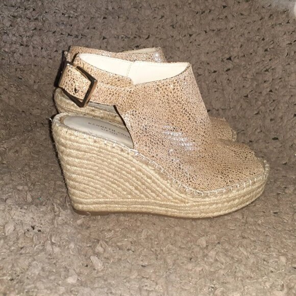 KENNETH COLE-Odette Espadrille Wedge-Metallic Tan/Gold Leather Slingback-Sz 9-EX - Picture 4 of 7